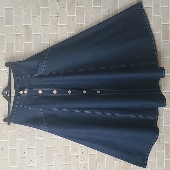 Women's Dark Blue Light Denim Front Buttons High Waist Skirt (Sz 4) - Picture 1 of 10